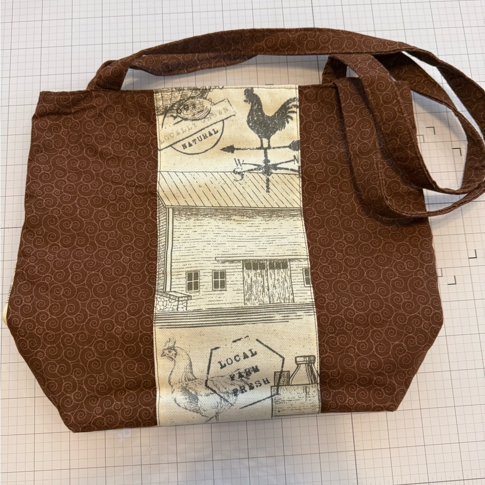 Handmade Brown Farmhouse Print Canvas Tote Bag